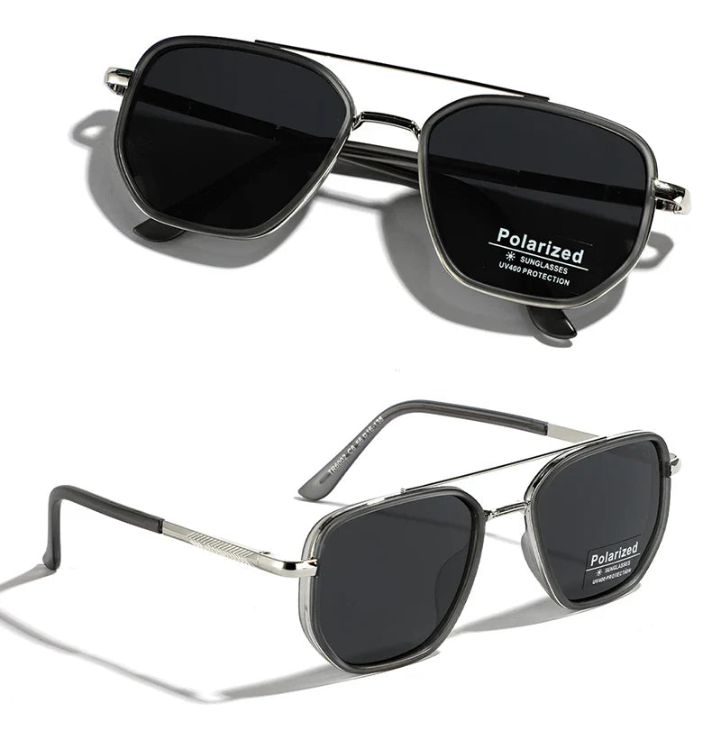 Peekaboo TR90 Polarized Sunglasses – Retro Metal Square Style for Men & Women, UV400 Double Bridge Driving Glasses