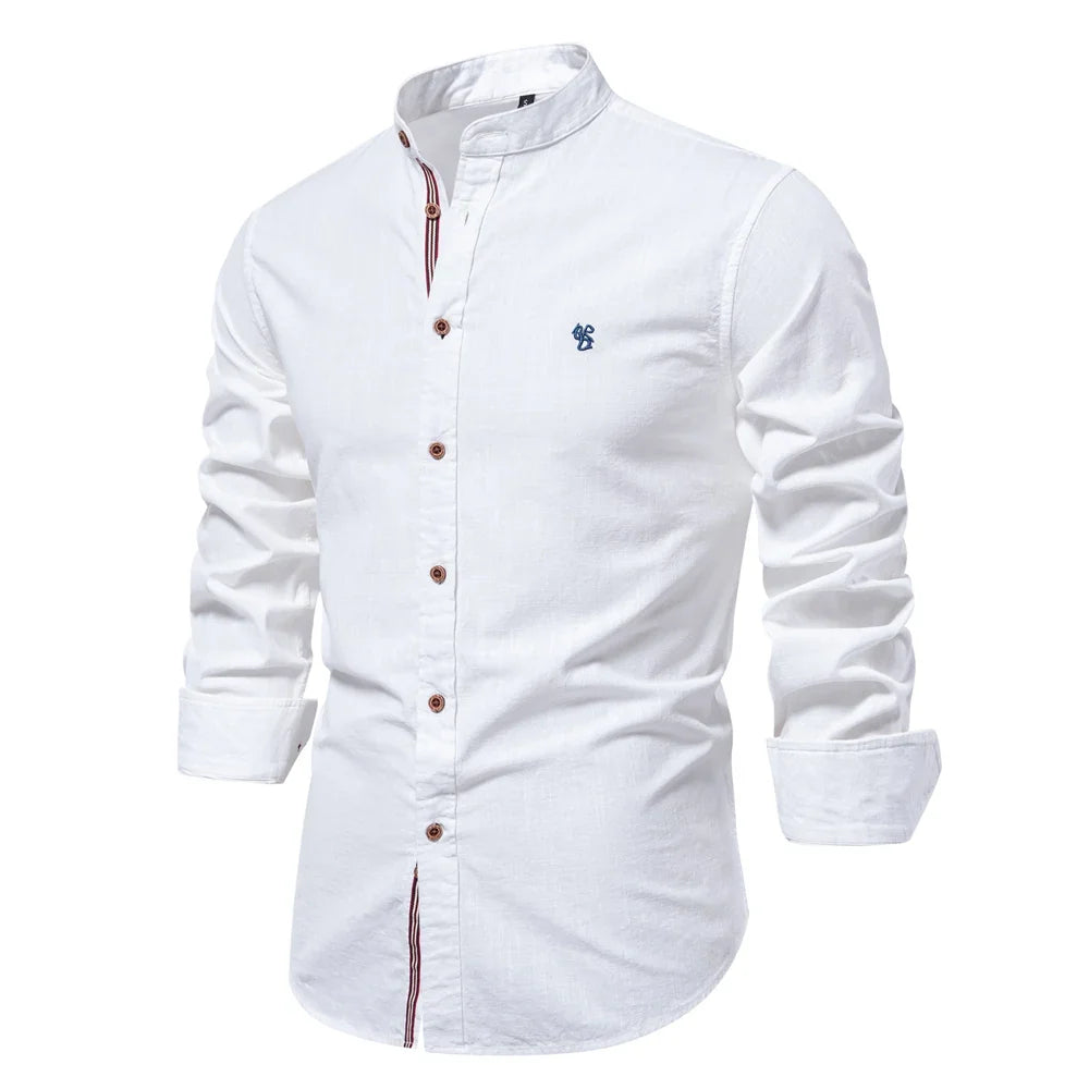 AIOPESON Men's 100% Cotton Shirt - Solid Color Long Sleeve Casual Shirt for Spring
