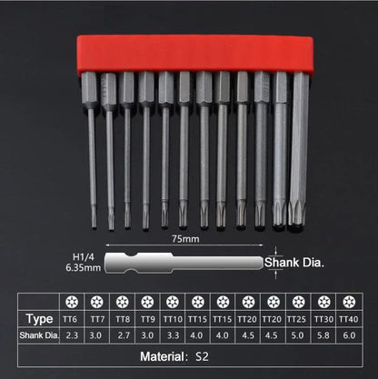 12Pcs 1/4 Inch Magnetic Screwdriver Bits - 50mm 75mm 100mm Long Power Tool Bit Set