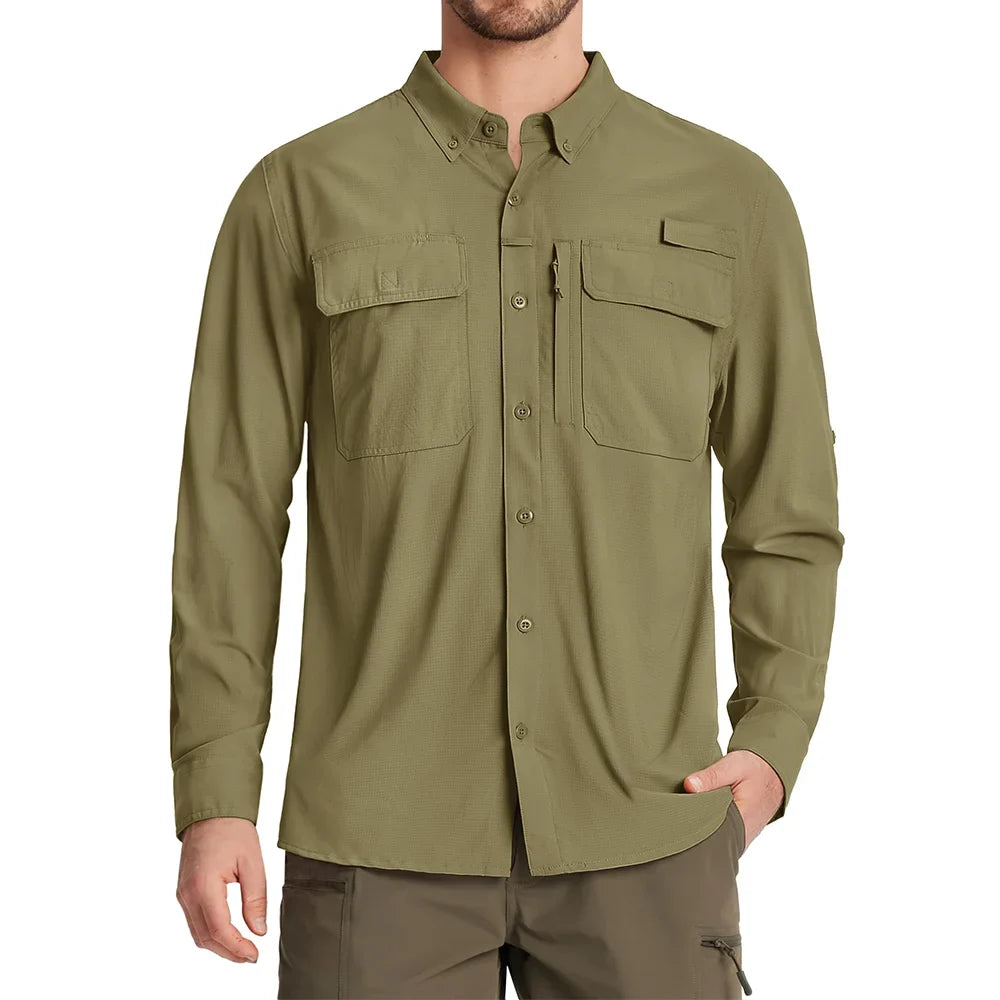TACVASEN Men's UPF 50+ Fishing Shirt - Quick-Dry Long Sleeve Outdoor Hiking & Work Shirt