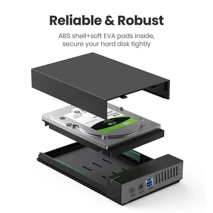 3.5 Inch HDD Case USB 3.0 to SATA External Hard Drive Enclosure | Supports Up to 10TB