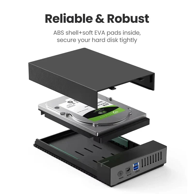 3.5" USB 3.0 to SATA HDD Enclosure — High-Speed External Hard Drive Case, Supports up to 10TB for PC & Laptop