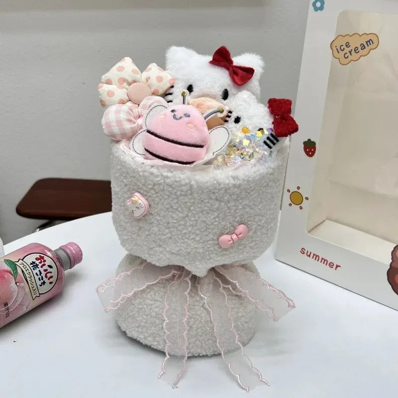 Sanrio Hello Kitty & Friends Plush Dolls Bouquet - Cinnamoroll, Kuromi, My Melody, Cute Cartoon Toys for Flower Girls & Kids - Perfect Holiday Gifts