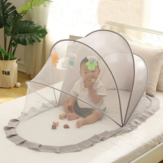 Portable Baby Mosquito Net Bed - Foldable Infant Crib with Cotton Pillow & Travel Bedding