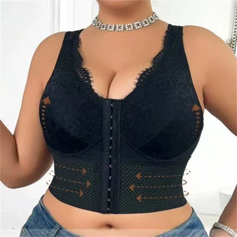 Tummy Control Shapewear Bra Vest – Breathable Hollow Design with Front Buttons, Lifting & Slimming Support Underwear for Women