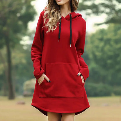 Jocoo Jolee Casual Loose Women’s Hoodie - Solid Long Style Sweatshirt with Pockets, Oversized Kpop Pullover Dress