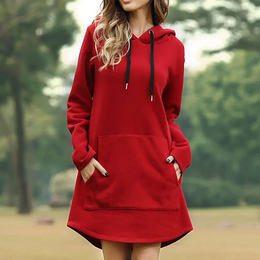Jocoo Jolee Casual Loose Women’s Hoodie - Solid Long Style Sweatshirt with Pockets, Oversized Kpop Pullover Dress