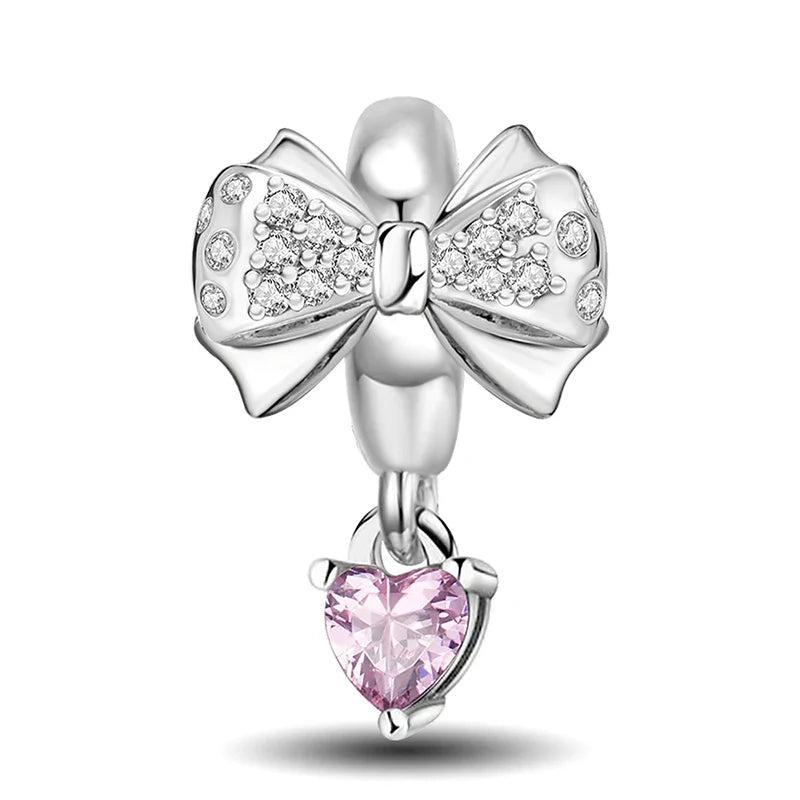 925 Sterling Silver Pink Heart Charm - Zircon Love Pendant Bead for DIY Bracelets, Bangles & Women’s Jewelry