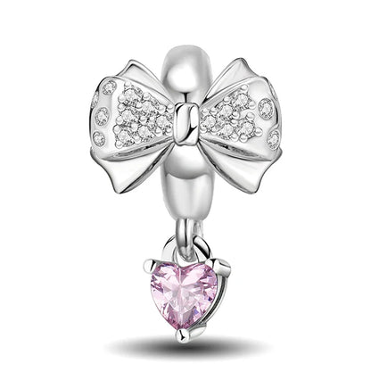 925 Sterling Silver Pink Heart Charm - Zircon Love Pendant Bead for DIY Bracelets, Bangles & Women’s Jewelry