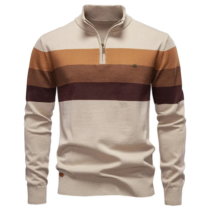 AIOPESON Men's Patchwork Sweater - Cotton Zipper Mock Neck Warm Winter Casual Pullover Top
