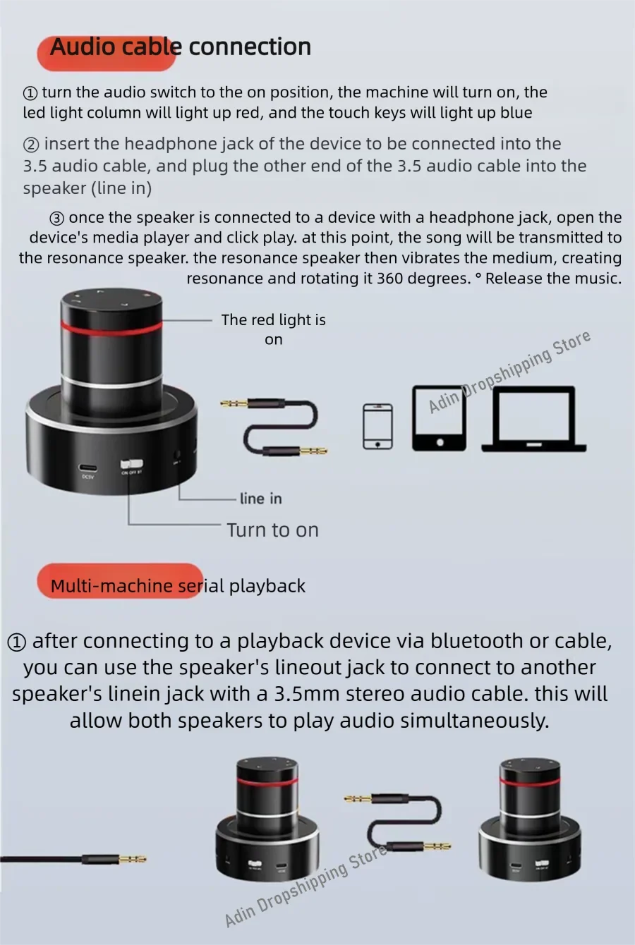 Adin 26W Vibro Bluetooth Speaker - Portable Wireless Vibration Resonance Subwoofer