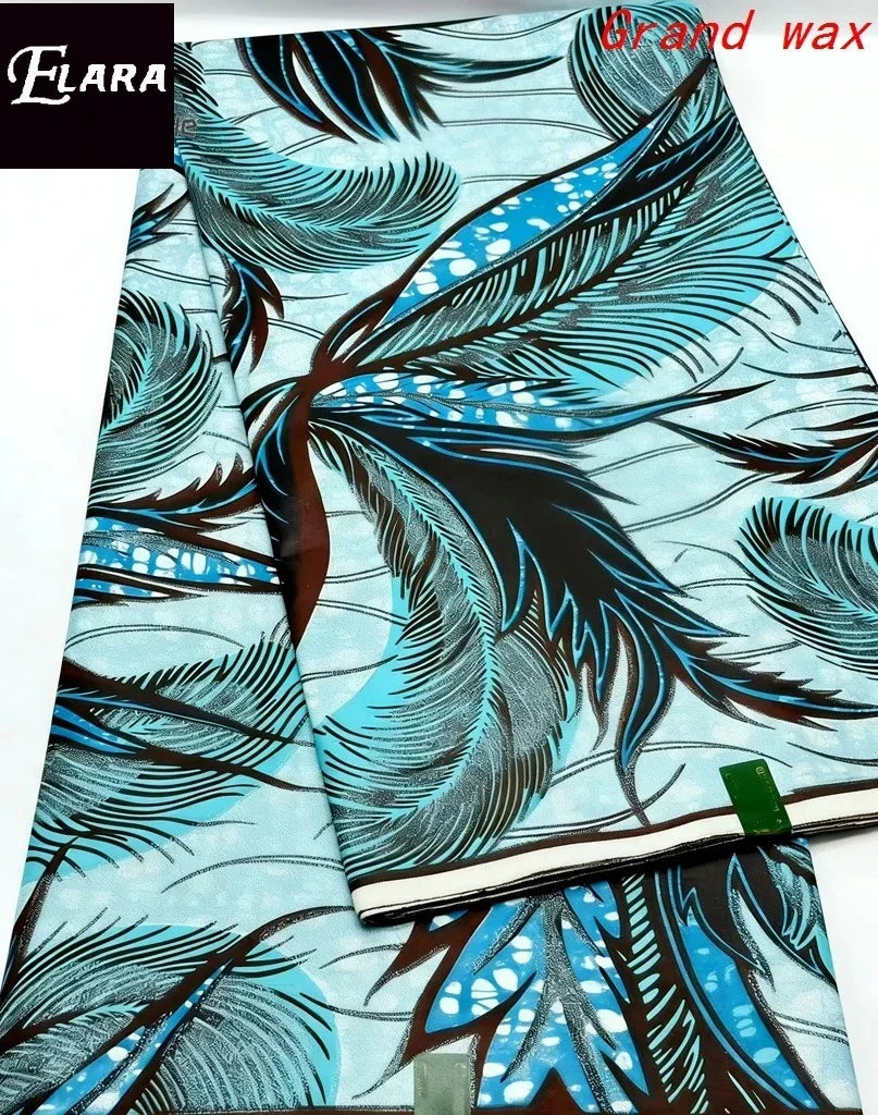 African Real Wax Print Fabric - Grand Original Ankara Blue Cotton Wax Material 6 Yards for Stylish Dresses & Uniforms