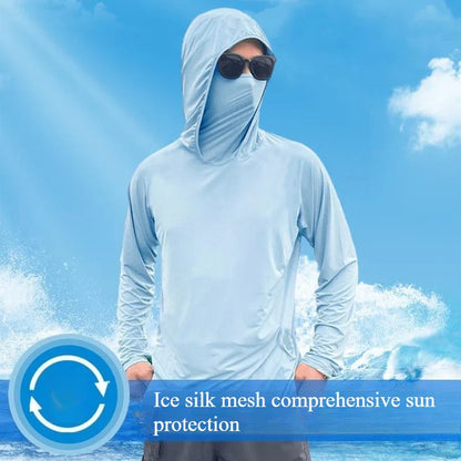 Men's Hooded Sun Protection Shirt - Lightweight Ice Silk Long Sleeve Cooling Pullover for Cycling & Fishing
