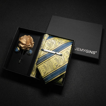 Wine Red Paisley Silk Tie Set for Men - Luxury Wedding Neck Tie with Pocket Square & Cufflinks Gift Box Accessories