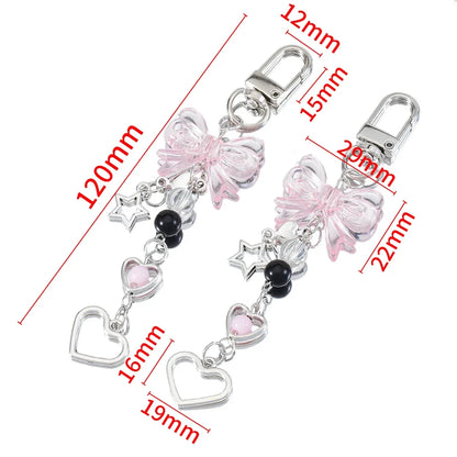 Y2K Bow Heart Star Phone Charm - Kawaii Goth Keychain Pendant for Bags & Cute Accessories