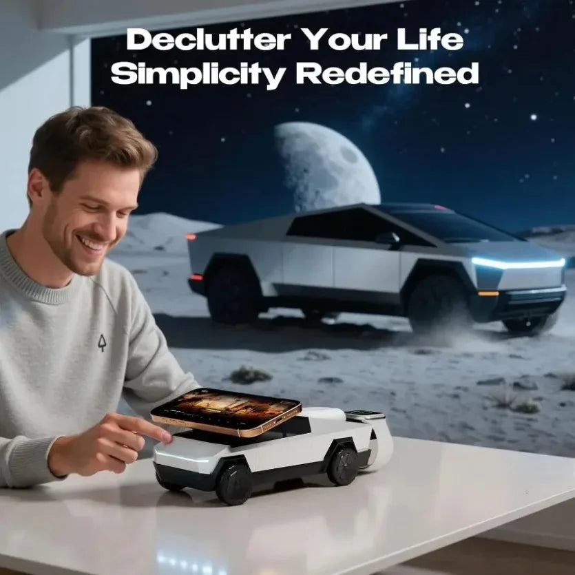 3-in-1 Magnetic Wireless Charger Stand - Cybertruck Desktop Phone Holder for iPhone 17-12 Pro Max Apple Watch & AirPods Pro