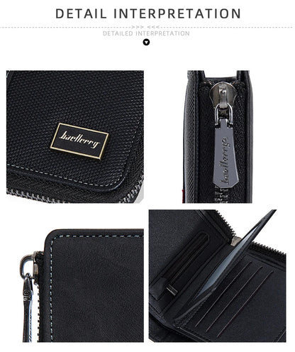 Baellerry RFID Short Men’s Wallet — Luxury Zipper Card Holder with Coin Pocket & Photo Slots