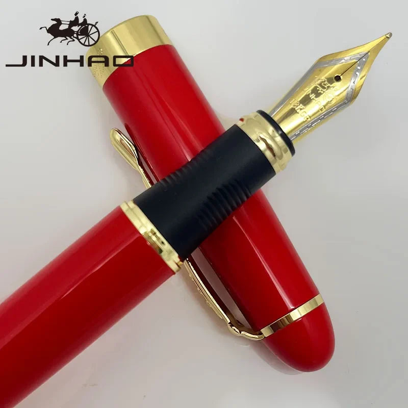 Jinhao X750 Fountain Pen Set - Medium Nib with Ink Converter, Silver Trim Calligraphy Writing Pen & Gift Set