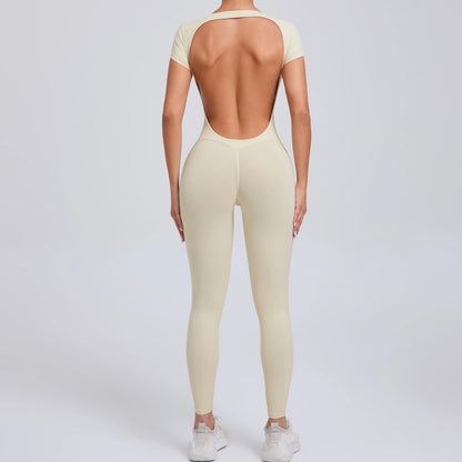 Women’s One-Piece Padded Backless Yoga Romper – Quick-Dry Workout Bodysuit & Sports Jumpsuit