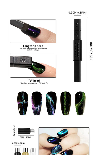 Magnetic Nail Art Wand Pen Set – 3D Cat Eye Gel Magnet Tool for UV Gel Polish & Magic Manicure Designs