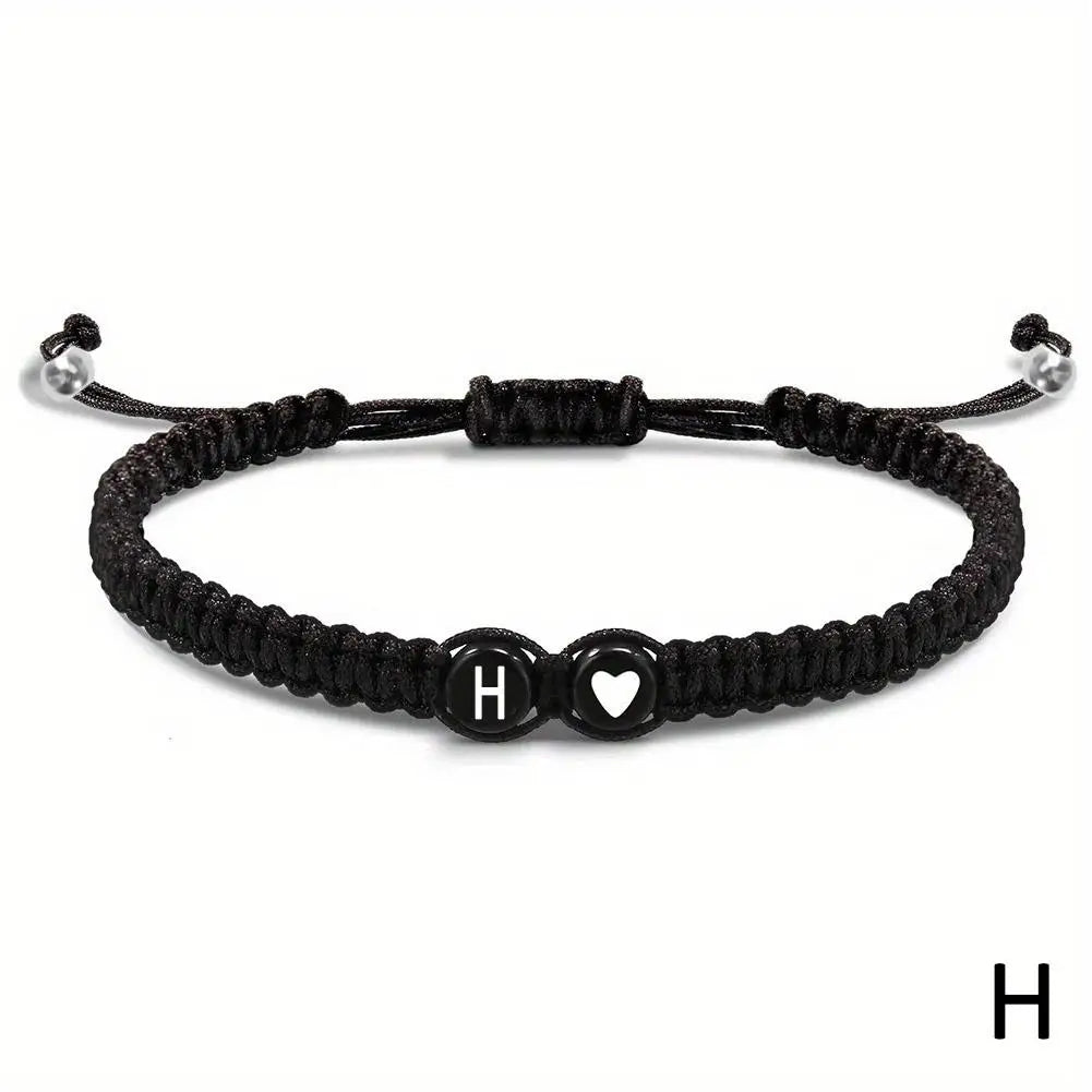 A-Z Initial Heart Bracelet - Handmade Adjustable Braided Name Jewelry Gift for Women & Men