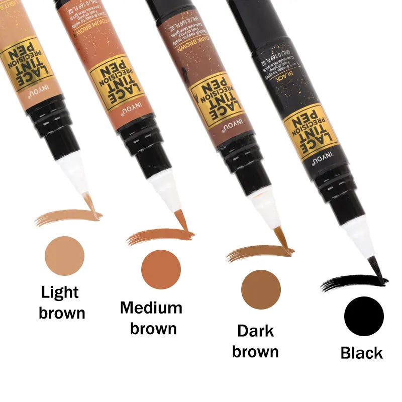 Lace Tint Pen - Wig Lace Color Enhancer with Brush Applicator for Natural Parting, Black & Brown Shades 5ml