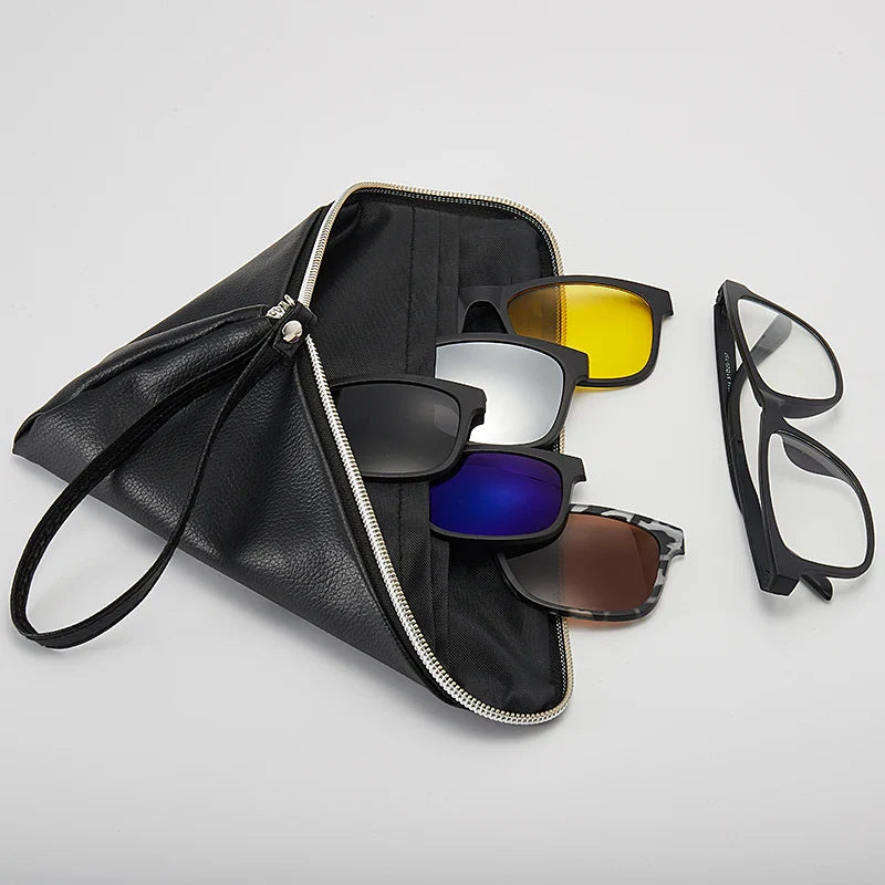 6-in-1 Polarized Magnetic Clip-On Sunglasses – Men & Women Sun Glasses with Frame & Bag