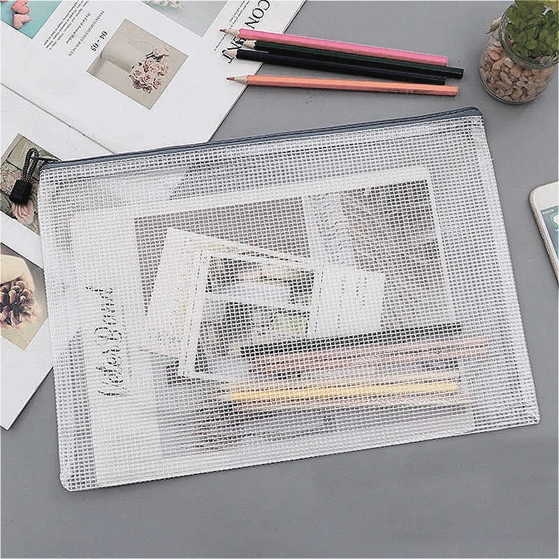 Mesh Zipper Document Bag Set - 3/5PCS A3 A4 A5 A6 Stationery Storage Pouches for School & Office Supplies