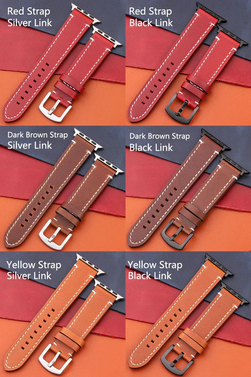 Genuine Leather Apple Watch Strap – Compatible with Series 7, 6, 5, 4, SE (40mm–49mm) for Men & Women