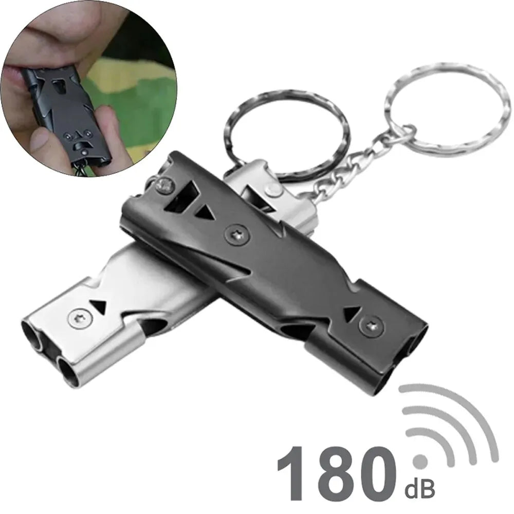 High Decibel Double Pipe Whistle Pendant Keychain - Portable Outdoor Survival Tool - Multifunction Whistle (1PC)