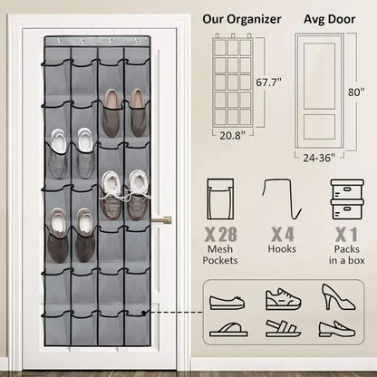 Over The Door Shoe Organizer - 14/24/40 Grid Mesh Pocket Hanging Rack for Closet Shoe Storage & Organization