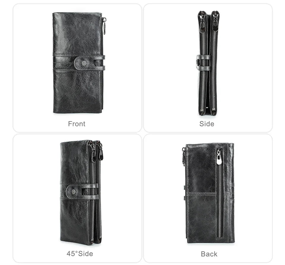 CONTACT'S Men’s Genuine Leather Clutch Wallet – Long Vintage Wallet with Card Holder, Zipper Coin Purse & Money Bag