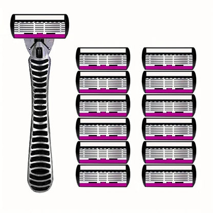 3/6/12PCS Men’s Safety Razor Blades - 6-Layer German Stainless Steel Shaving Cartridges Compatible with Mach Razors