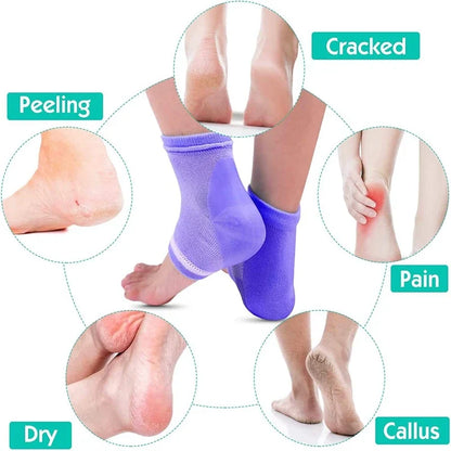 Silicone Heel Socks Foot Care - Moisturizing Gel Heel Protectors for Cracked Dry Feet, Pain Relief & Plantar Support