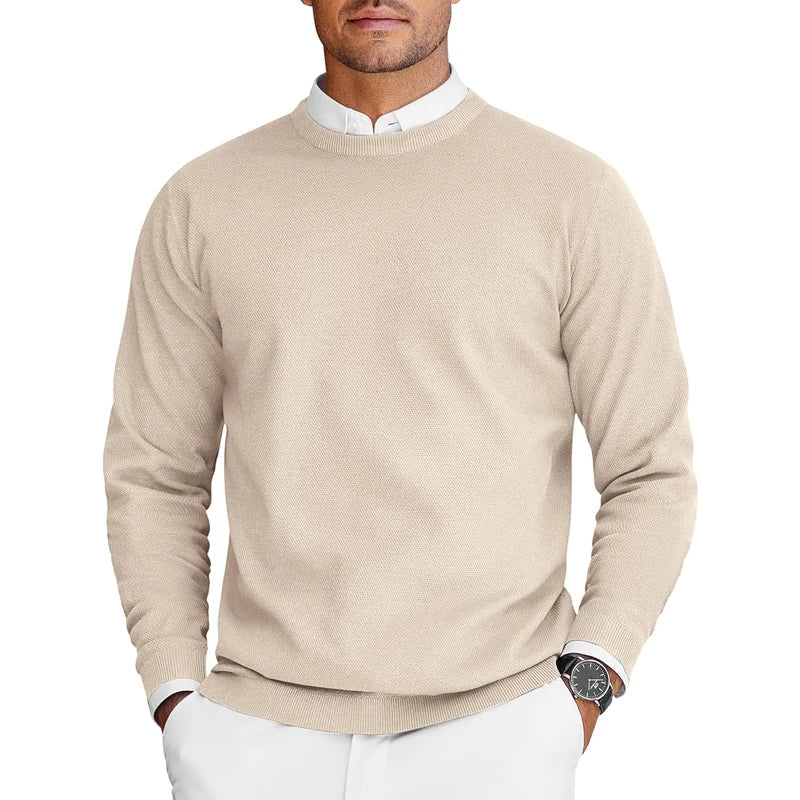 Men's Crew Neck Knit Sweater - Lightweight Long Sleeve Oversized Pullover for Casual Streetwear