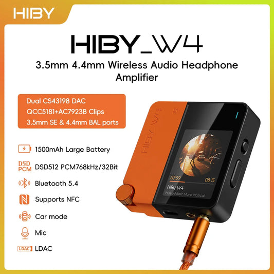 HiBy W4 Wireless HiFi Headphone Amplifier & USB DAC — Bluetooth 5.4, 3.5mm/4.4mm, DSD512, LDAC, CarPlay Compatible