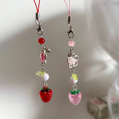 Y2K Strawberry Keychain Charm - Cute Fruit Phone Lanyard Bag Chain Accessory for Girls Aesthetic Jewelry Style