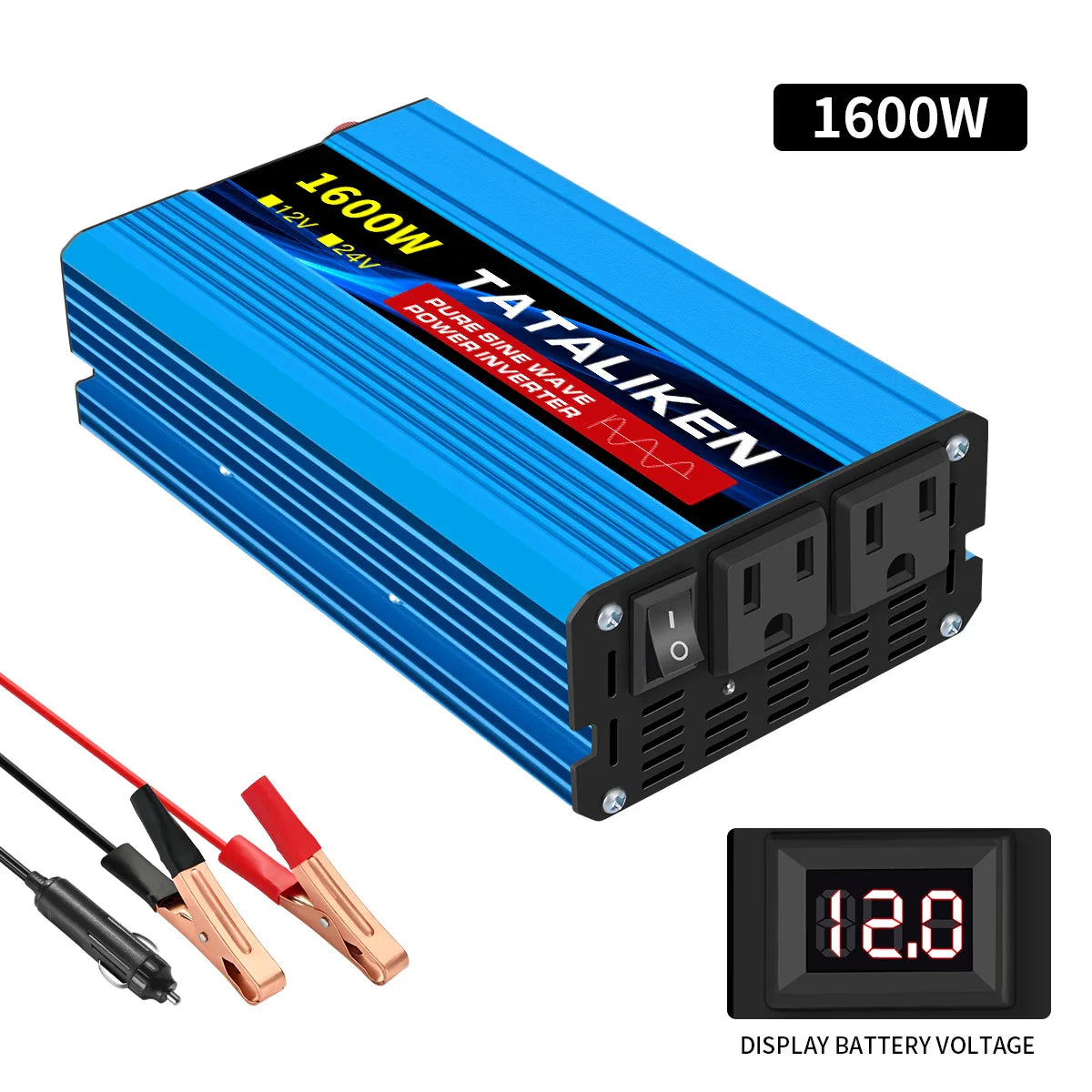 12V/24V to 110V AC Pure Sine Wave Power Inverter — 4000W/16000W 60Hz Converter with LED & US Socket for Car & Solar