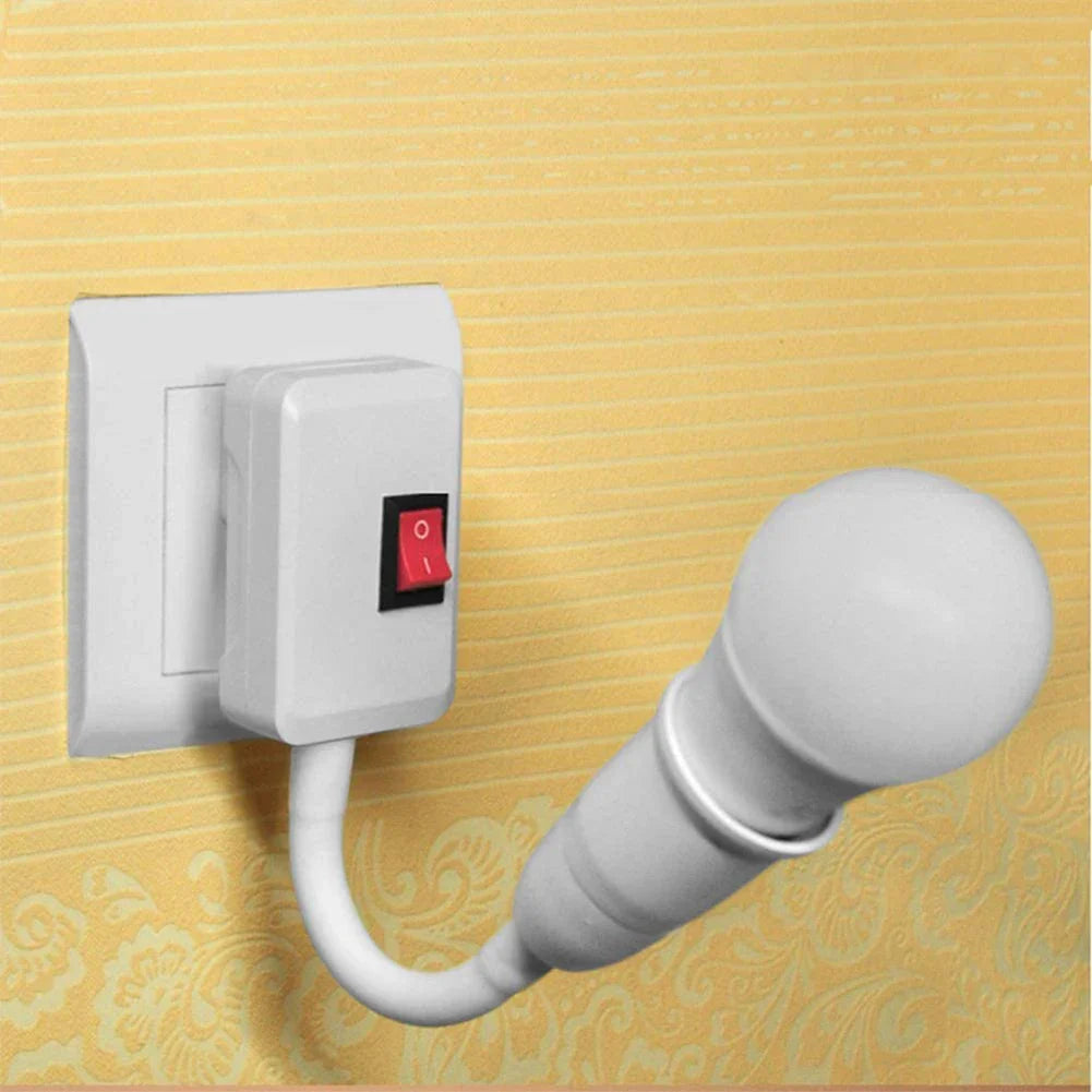 Flexible Stainless Steel E27 Lamp Base: Bendable Mobile Test Light Socket Adapter with Switch - Durable Light Fixture Plug