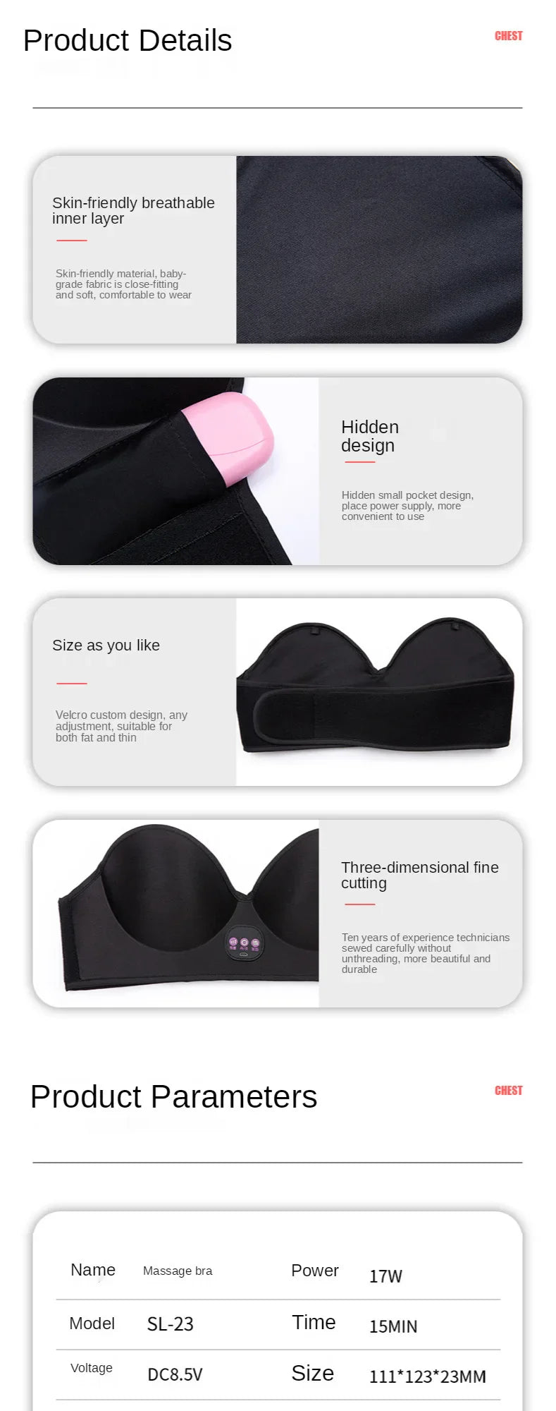 Wireless Vibration Electric Massager – Hot Compress Bra for Chest Care & Breast Firming