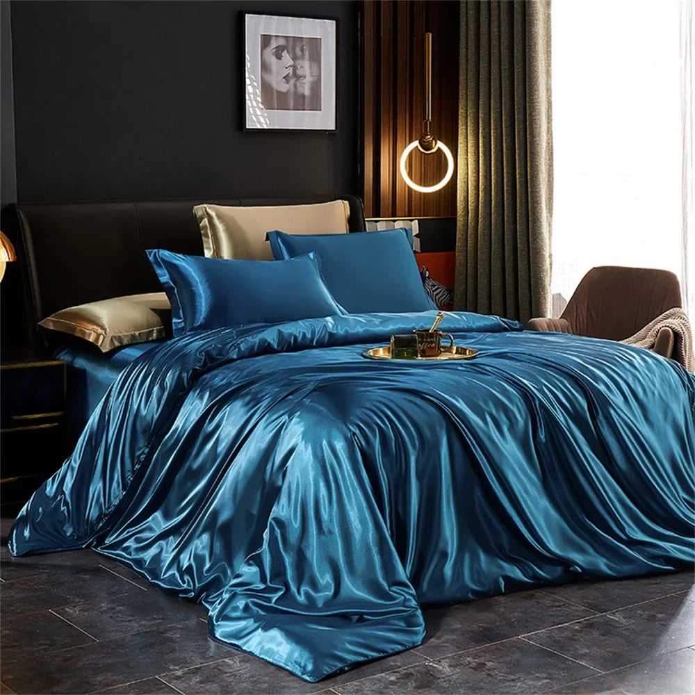 Luxury Silk Bedding Set - Satin Duvet Cover Bed Sheet & Pillowcase Set for Single Double King Queen Twin Beds