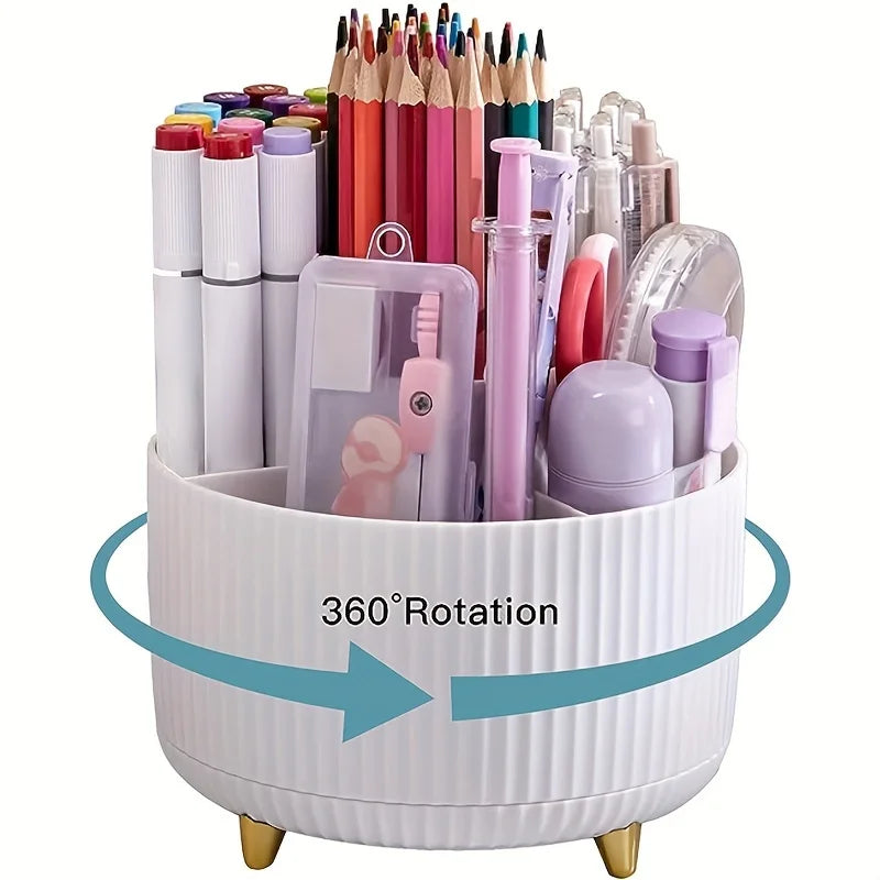 360° Rotating Pen Holder - 5 Slot Desktop Organizer for Office, School & Workspace Supplies