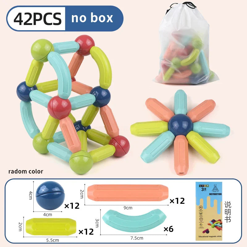 Magnetic Building Blocks Set – Montessori Educational Stick & Rod Constructor Toys for Kids Boys & Girls