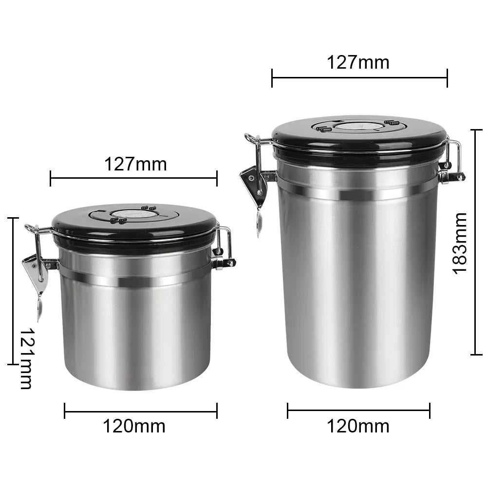 Stainless Steel Coffee Storage Canister - Airtight Container with CO2 Valve for Fresh Coffee Beans