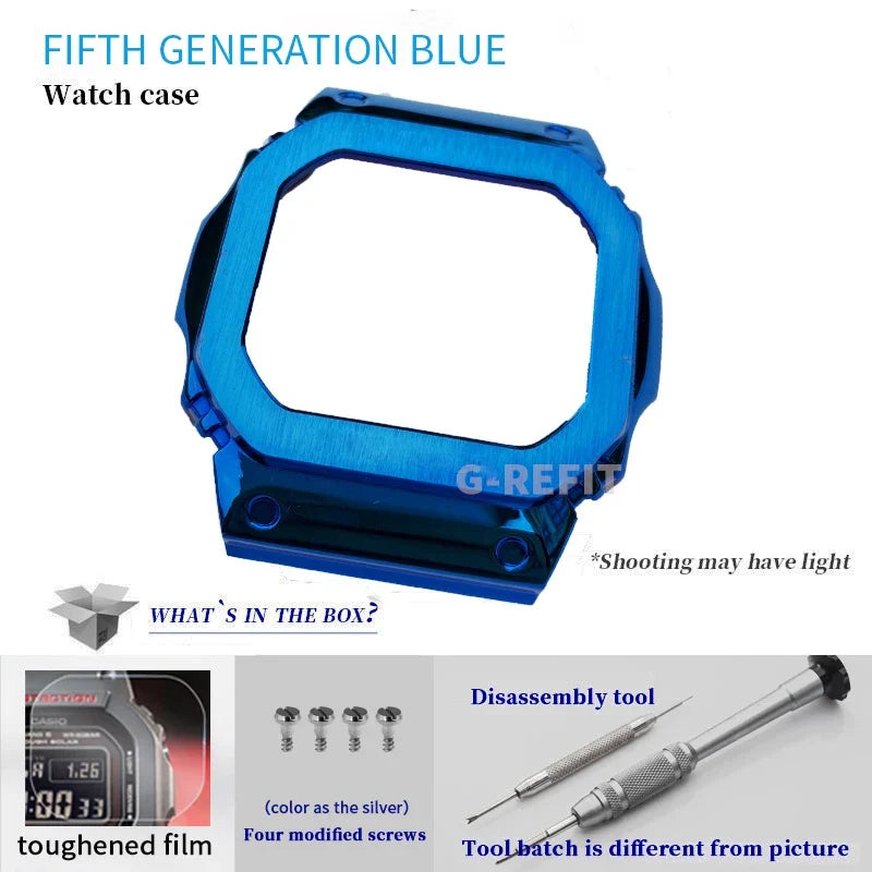 G-Refit V6.0 DW5600 Metal Bezel Kit - Stainless Steel Watch Band Strap & Case Accessories with Tools for GWB5600/GWM5610