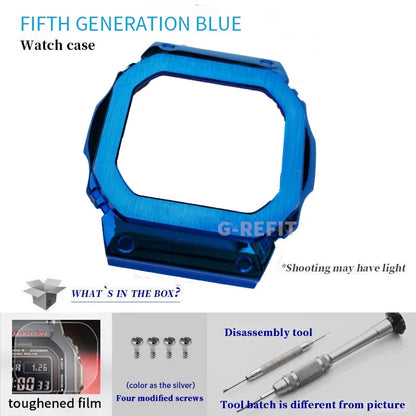 G-Refit V6.0 DW5600 Metal Bezel Kit - Stainless Steel Watch Band Strap & Case Accessories with Tools for GWB5600/GWM5610