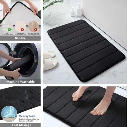 Non-Slip Grey Memory Foam Bath Mat Set – Soft, Water Absorbent, Quick-Drying, Machine Washable Bathroom Rugs for Home Floor