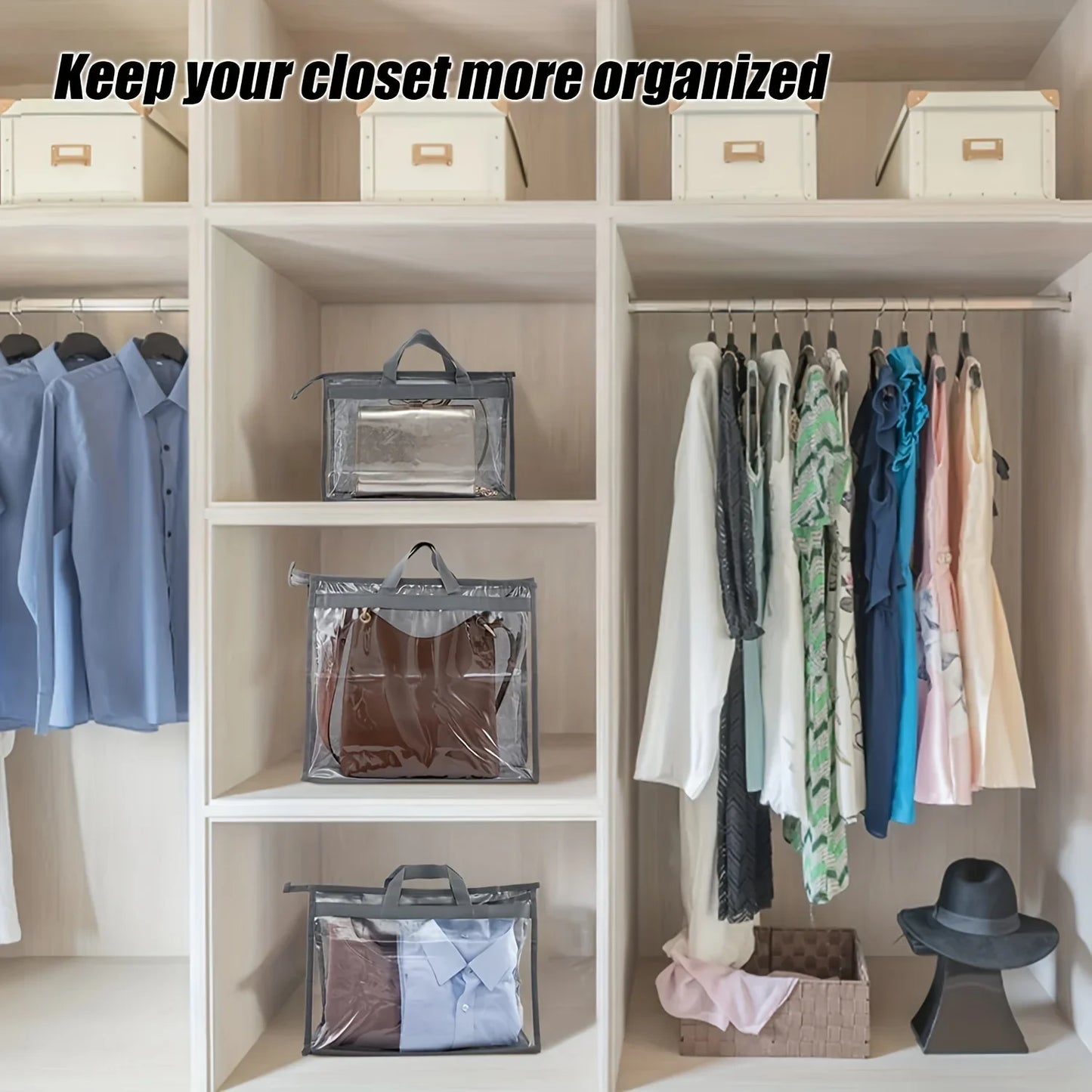 Clear Handbag Dust Bags: Purse Storage Organizer for Closet - Zipper Hanging Storage Bag for Handbags, Keep Your Collection Neat