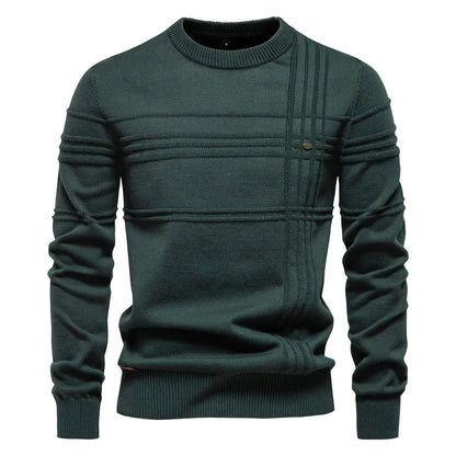 AIOPESON Men's Crewneck Sweater - Striped Cotton Knit Pullover Autumn Winter Warm Casual Top