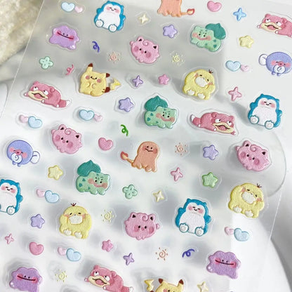 Pokemon Pikachu 5D Nail Stickers - Embossed Nail Art Decals for DIY Phone Case Decor Birthday Kids Gift